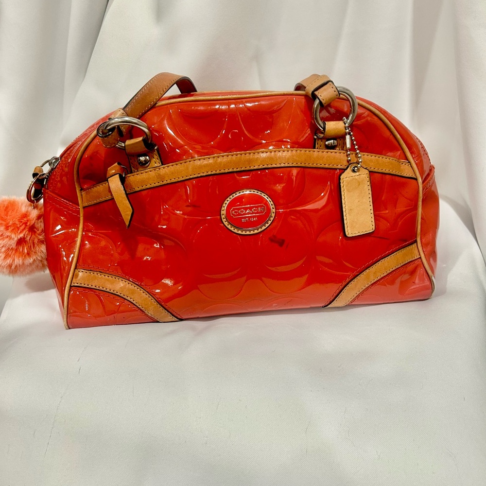 HAS CALL OUTS Coach Orange and Tan Satchel